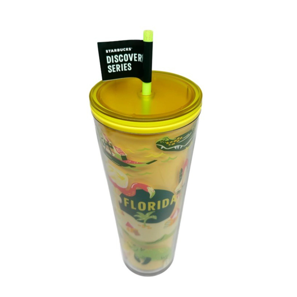 NWT Starbucks Florida Discovery 24oz Cold Cup Tumbler Yellow Lid Straw Travel - Picture 4 of 4
